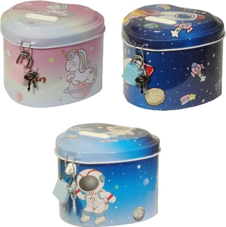 Otroški hranilnik v obliki srca z vesoljskim motivom