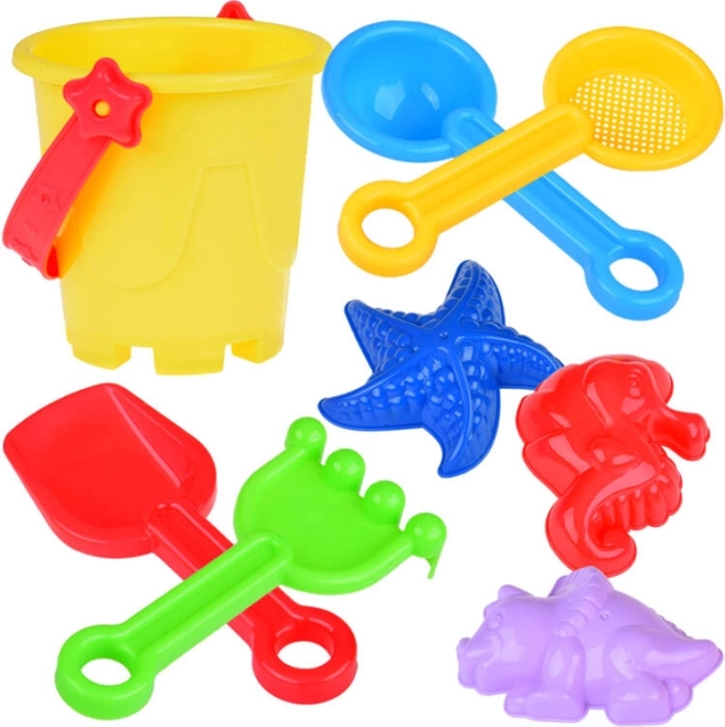 Komplet igrač za pesek – vedro, modelčki in grabljice