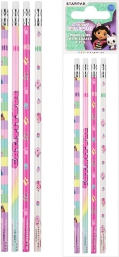 Pencils with eraser Gabby's Dollhouse (set of 4 pcs)