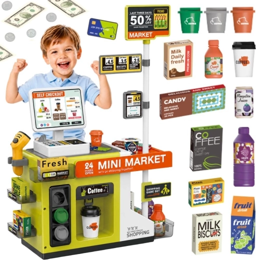 Woopie otroška samopostrežna blagajna mini market s kavarno - 1 kos