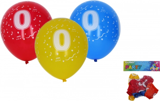 Baloni 30 cm s številko 0 – set 5 kos