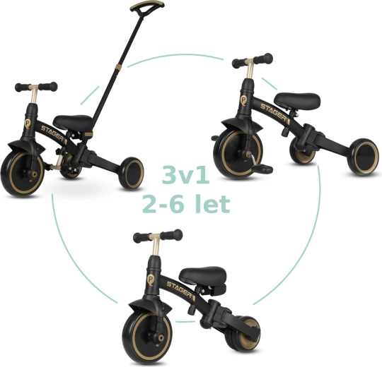 Qplay Stager 3v1 platinum tricikel za otroke 2–6 let