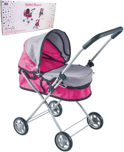 Globok voziček za punčko rožnato-siv (do 43 cm)