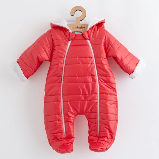 Zimski dojenčkov kombinezon s kapuco in ušeski NEW BABY Pumi red raspberry