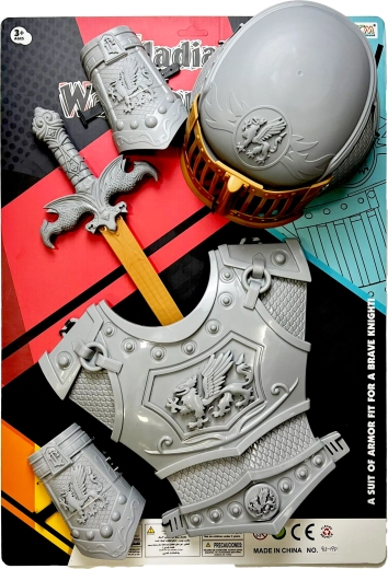 Viteški komplet s srebrnim mečem, oklepom in čelado