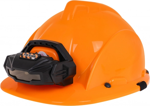 Helmet with headlamp for safety-themed play