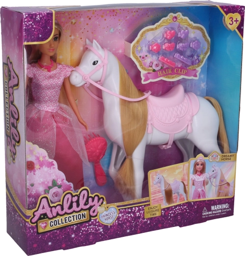 Doll with a pink horse 26 cm - 1 piece