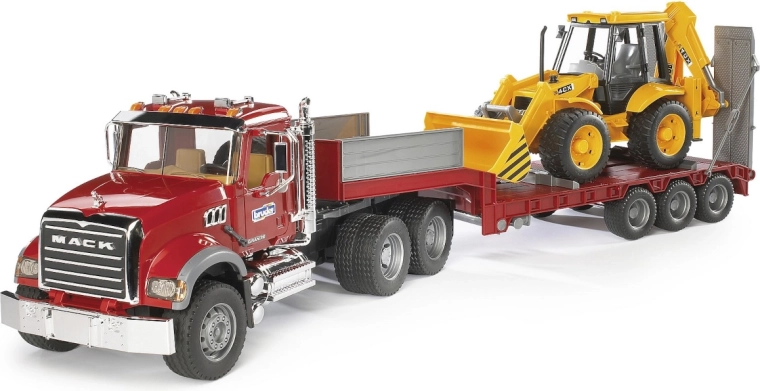 Bruder tovornjak Mack s polpriklopnikom in nakladalnikom JCB 4CX 1:16