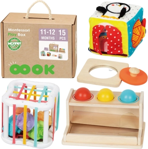 Woopie green montessori škatla 5v1 za dojenčke 11–12 mesecev fsc