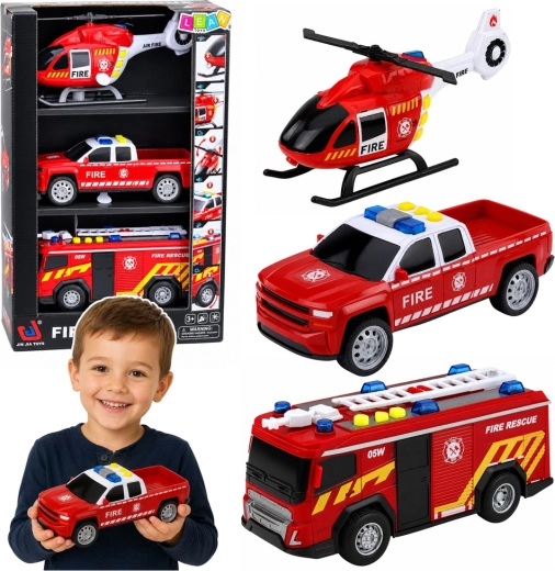 Komplet 3 gasilskih vozil Fire rescue 1:32 s svetlobnimi in zvočnimi učinki