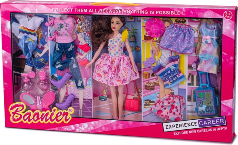 Modna punčka 29 cm z oblačili in dodatki