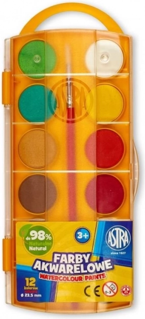 Akvarelne barve Astra, 12 barv, Ø 23,5 mm, s čopičem