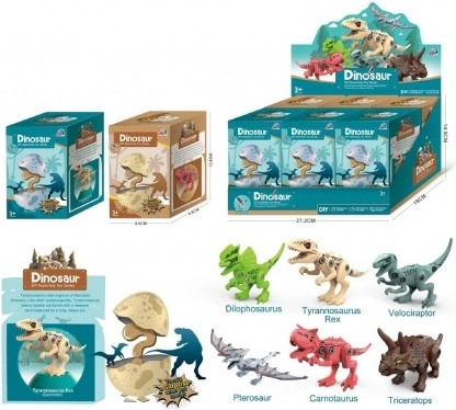 Vijačni dinozaver v jajčku – plastična sestavljanka 13 cm, 2 različici