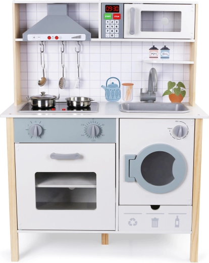 Babu lesena otroška kuhinjica s pečico in pralnim strojem