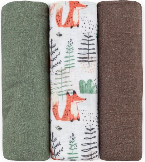 Bambusove muslinske pleničke Petite&Mars Moussy Forest Fox, 3 kos, 68 × 68 cm