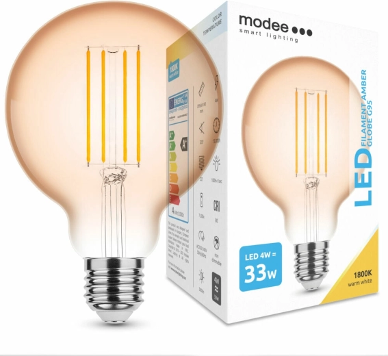 Modee LED filamentna žarnica amber globe G95 4 W E27 1800 K