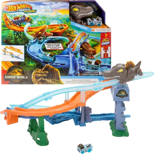 Hot Wheels RacerVerse Jurassic World Morska dino dirka – dirkalna steza z avtomobilčkom