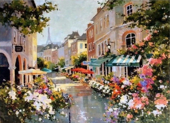 Norimpex slikanje po številkah Pariška ulica v cvetju 40 × 50 cm