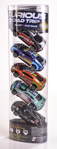 Set kovinskih dirkalnih avtomobilov z navijalnim pogonom 1:64 – 5 kosov