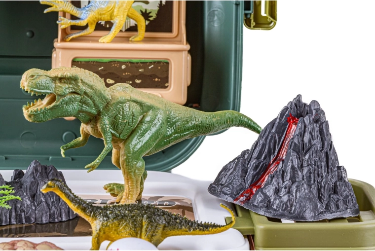 Dinosavrski svet s figuricami, jajci in vulkanom
