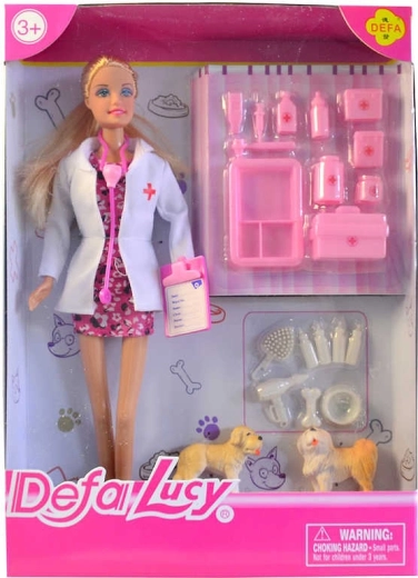 Punčka veterinarka z dodatki in 2 kužkoma 30 cm