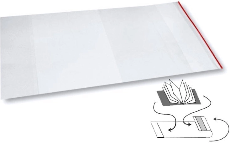 univerzalni prozoren PP ovitek 312 × 540 mm z bleščečo površino in samolepilnim trakom