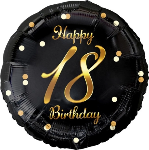 Foliasti balon Happy 18th Birthday, črn z zlatim potiskom