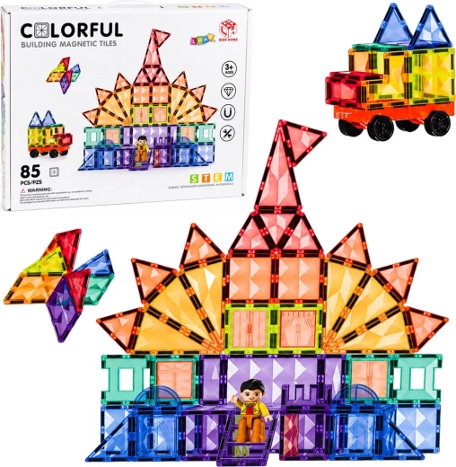 Magnetic building set – colorful 3D magnetic panels STEM (85 pieces)