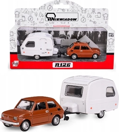 Fiat 126p s karavansko prikolico Niewiadów N-126, rjav, model 1:43