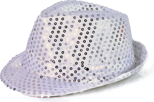 Srebrni disko klobuk z LED-svetlobo za odrasle