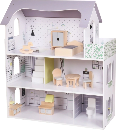 Wooden dollhouse rose montessori baby mix