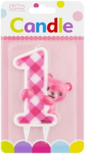 Large birthday candle number 1 pink teddy bear - 1 piece