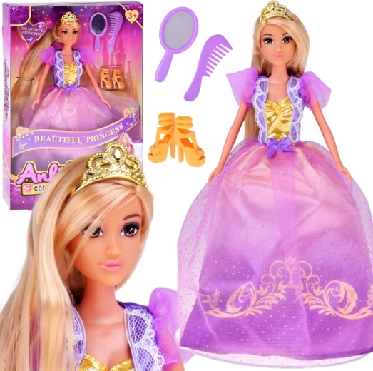 Punca princesa z dolgimi lasmi v plesni obleki z dodatki