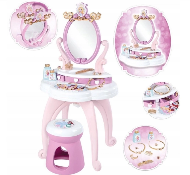 Smoby Disney Princess toaletna mizica 2 v 1 z vrtljivim ogledalom in stolčkom