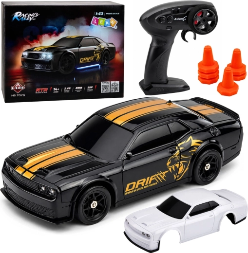 Športni RC drift avto 4WD z žiroskopom 2,4 GHz 1:43 črn