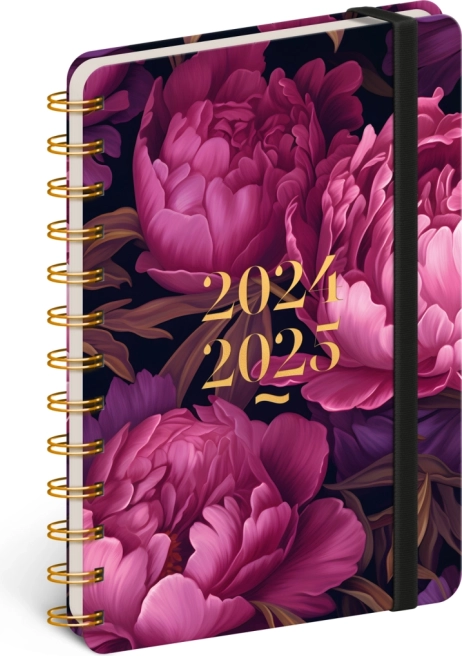 Notique spiralni 18‑mesečni planer Petito – vijolični cvetovi 2024/2025, 13 × 18 cm