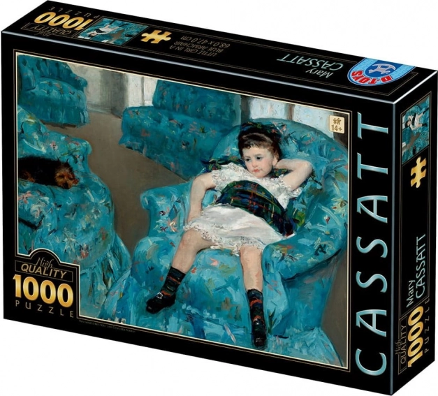 Sestavljanka Mala deklica v modrem naslanjaču 1000 koščkov D-Toys