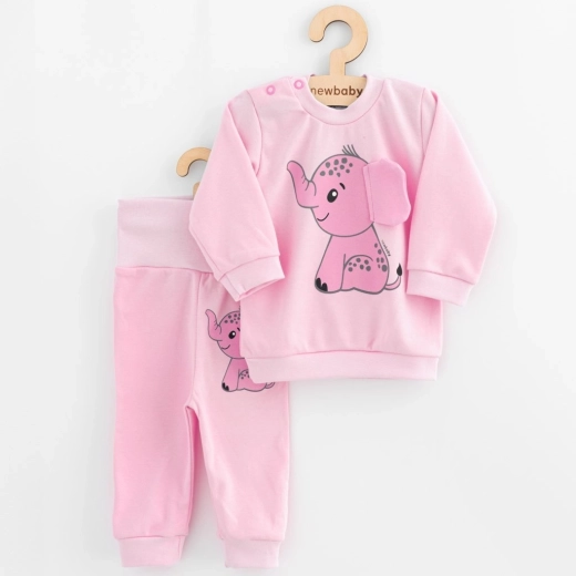 Dojenčki komplet majica in hlačke NEW BABY Happy Elephant roza 62 (3–6 m)