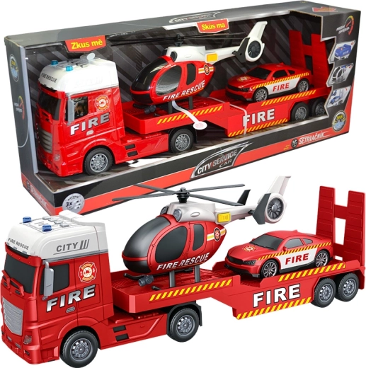 Firefighting Tractor-Trailer with Helicopter and Car 1:12 CITY SERVICE CAR