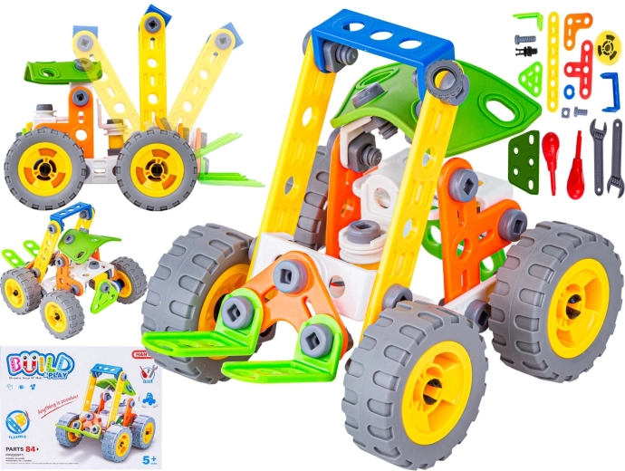 Elastic construction set, 84 pieces – construction vehicle for unscrewing and screwing