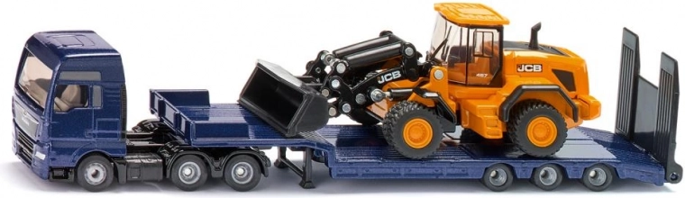 Siku tovornjak MAN z nizkonakladalnim priklopnikom in kolesnim nakladačem JCB 1:87
