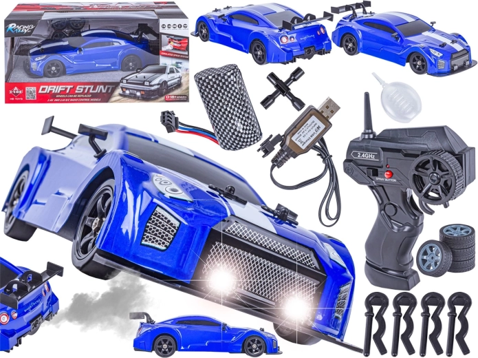 RC avto za drift 1:16 Nissan GTR 4WD 2,4 GHz z učinkom dima in LED lučmi