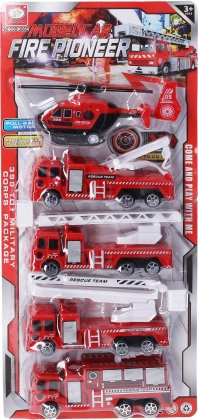 Gasilni set – avtomobilčki na vzmetni pogon 17 cm, 5 kosov
