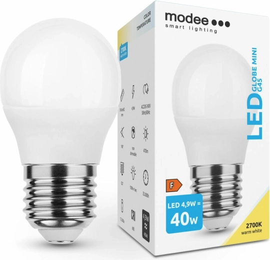 Modee Smart Lighting LED miniaturna žarnica G45 E27 4,9 W toplo bela