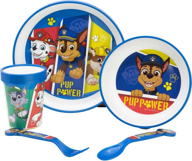 Paw Patrol Pup Power premium nedrseč zajtrkovalni set proti drsenju, 5-delni