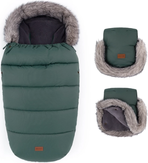 Petite&Mars set zimska vreča za voziček Comfy 4v1 in rokavice za voziček Furry veritable khaki