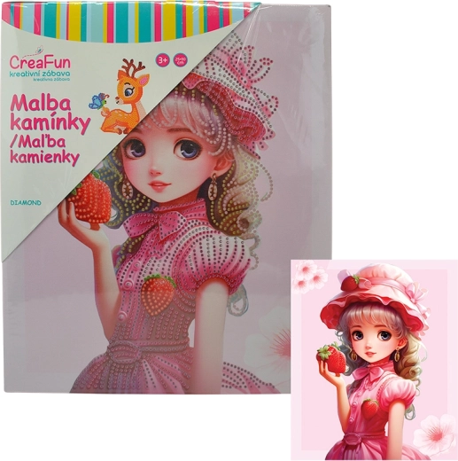 Diamantno slikanje – jagodna punčka 25 × 30 cm