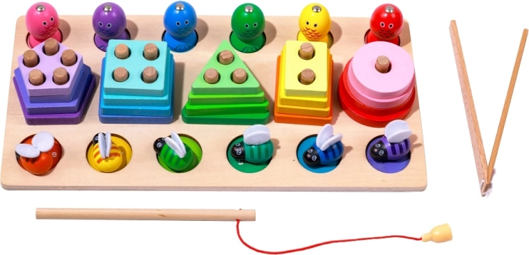 2Kids Toys multifunctional wooden shape sorter and fishing game