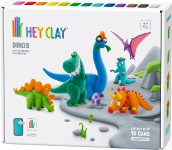 Hey Clay dinozavri – ustvarjalni komplet samostrjujoče mase (15 lončkov)