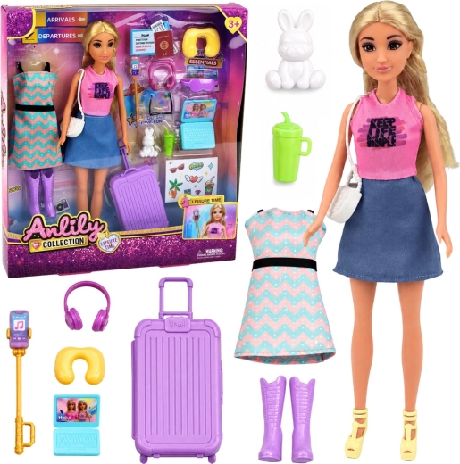 Anlily popotnica – modna punčka s kovčkom in potovalnimi dodatki 30 cm